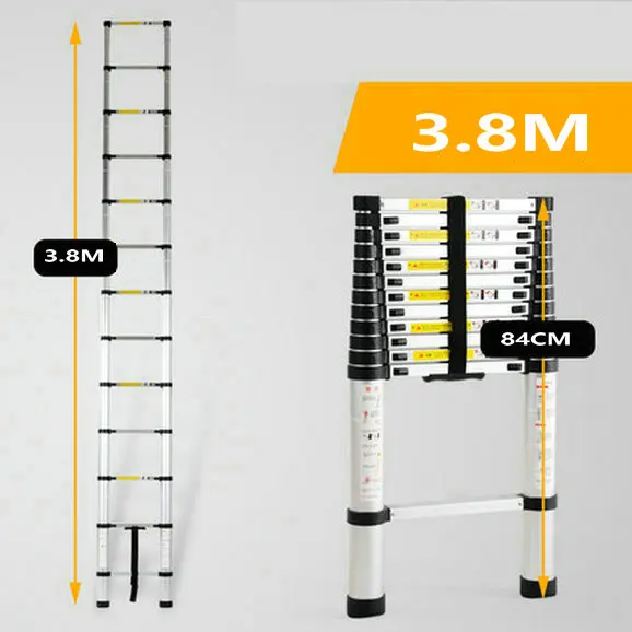 3.8M telescopic ladder single straight ladder family portable folding ladder project thickened aluminum alloy one-word ladder