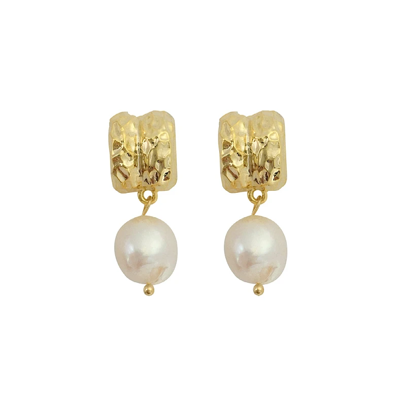 

Natural Baroque Pearl Drop Earrings For Women Gold Color Hanging Dangle Charms Party Vintage Jewelry Textured Hammered Accessory