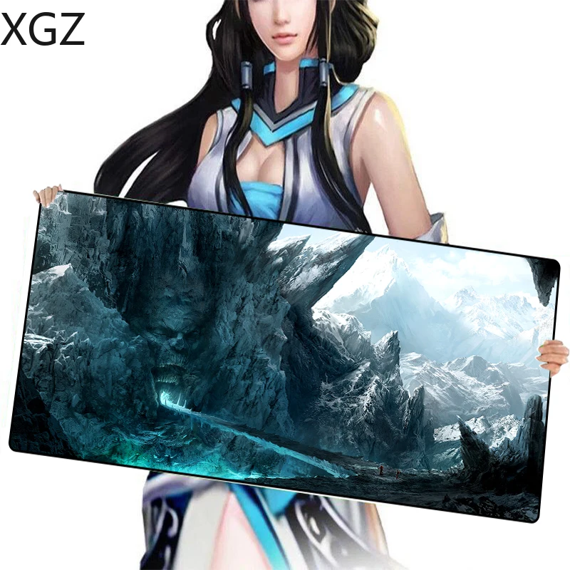 Популярный большой игровой коврик для мыши XGZ Fantasy Ice World черный моющийся с