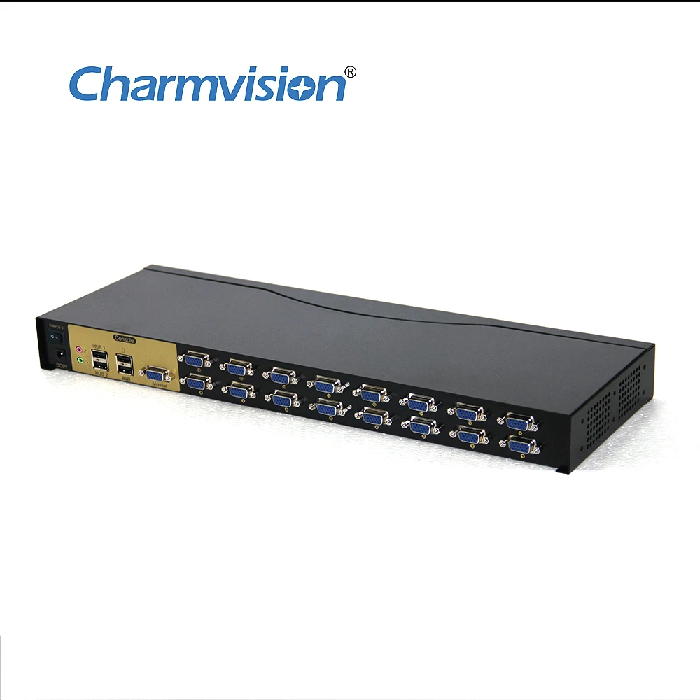 Charmvision UVK1601A 16 PCs USB VGA Audio KVM Switcher with 1U Rack Hot-key 4 USB2.0 Remote Control simultaneously scan switch