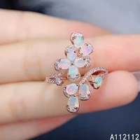 fine jewelry 925 sterling silver inlaid with natural gemstones womens classic fashion plant white opal open ring support detect