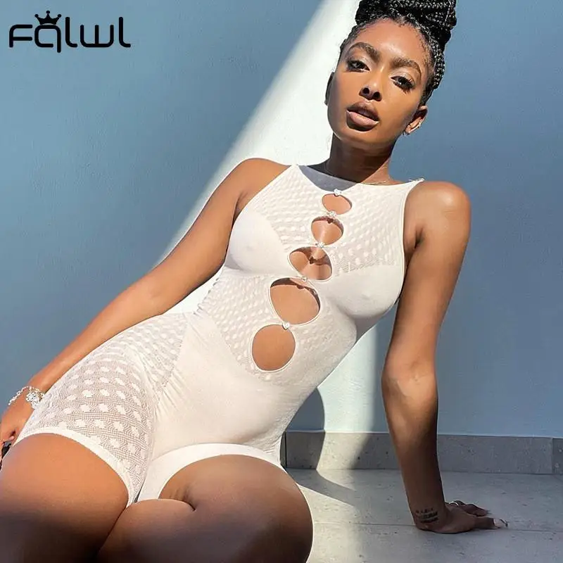 Летний прозрачный сетчатый белый комбинезон FQLWL женские комбинезоны Сексуальные