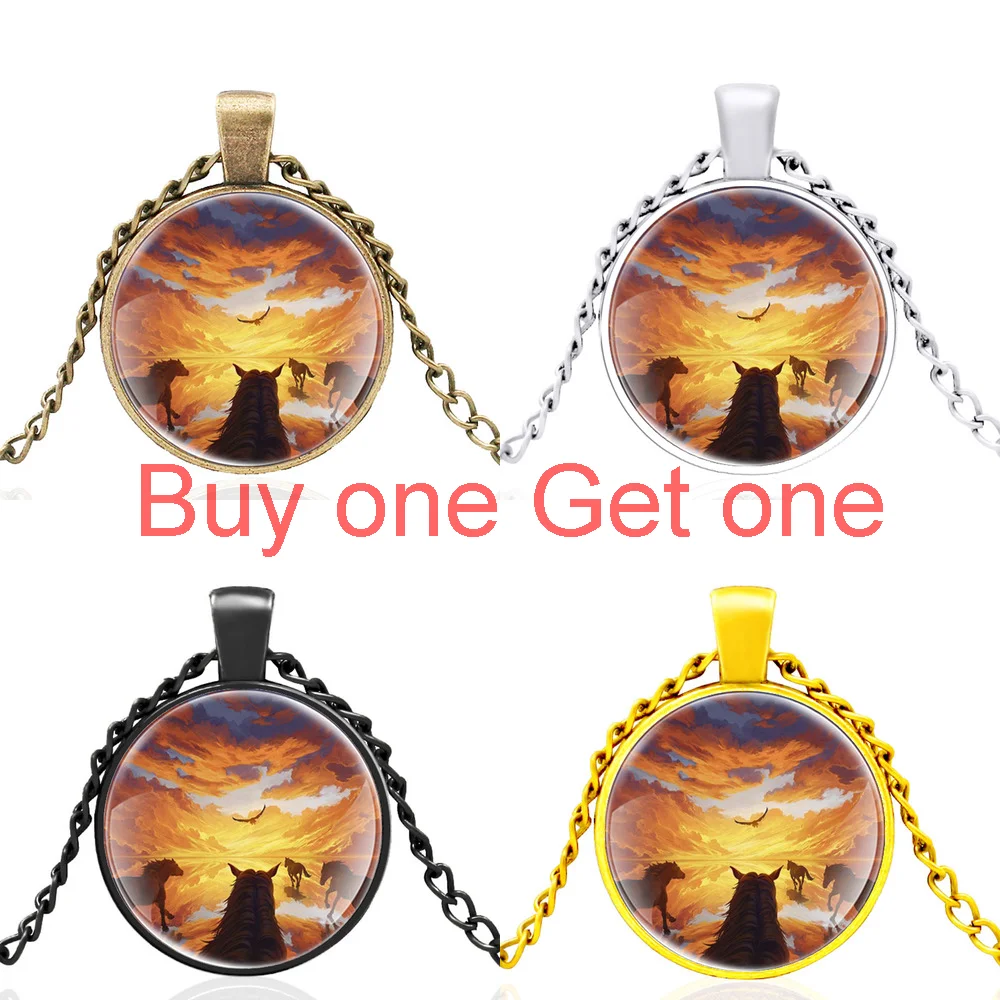 

Hot Selling Horse Eagle Design Glass Dome Classic Pendant Necklace Men Women Fashion Long Necklace Jewelry Accessories Gifts