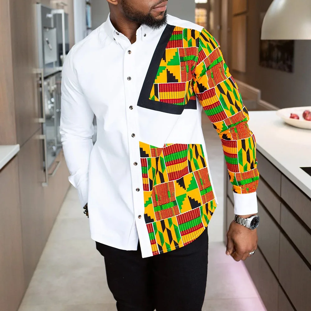 

Spring Fashion Print Man Shirt Tops Geometric Casual Single-Breasted Blouse African Ethnic 2021 Gentlemen Work Business Shirts
