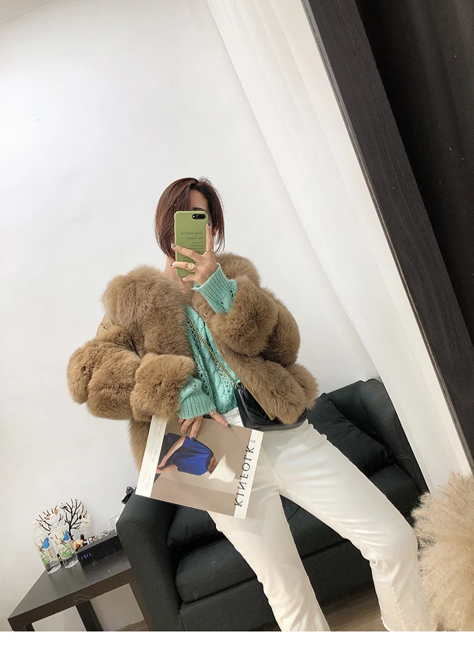 Rf1929 зимнее короткое пальто из натурального Лисьего меха Stlye FluffyReal, натуральная кожа, натуральный мех, куртка с длинным рукавом, женские пальто из натурального меха