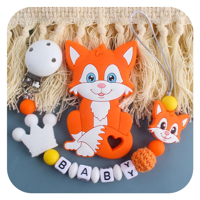 

Pacifier Clips civet cat Silicone Holder Chain Handmade Personalized Name Baby Teether chupetero Silicone Pacifier Chains Set