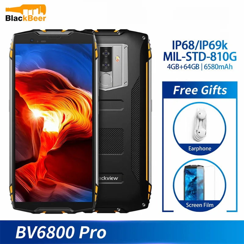 Blackview BV6800 Pro IP68 водонепроницаемый, для смартфонов на базе Android 4 Гб+ 64 Гб 5," 18:9 4G lte мобильный телефон 16MP 6580 мАч NFC Беспроводное зарядное устройство