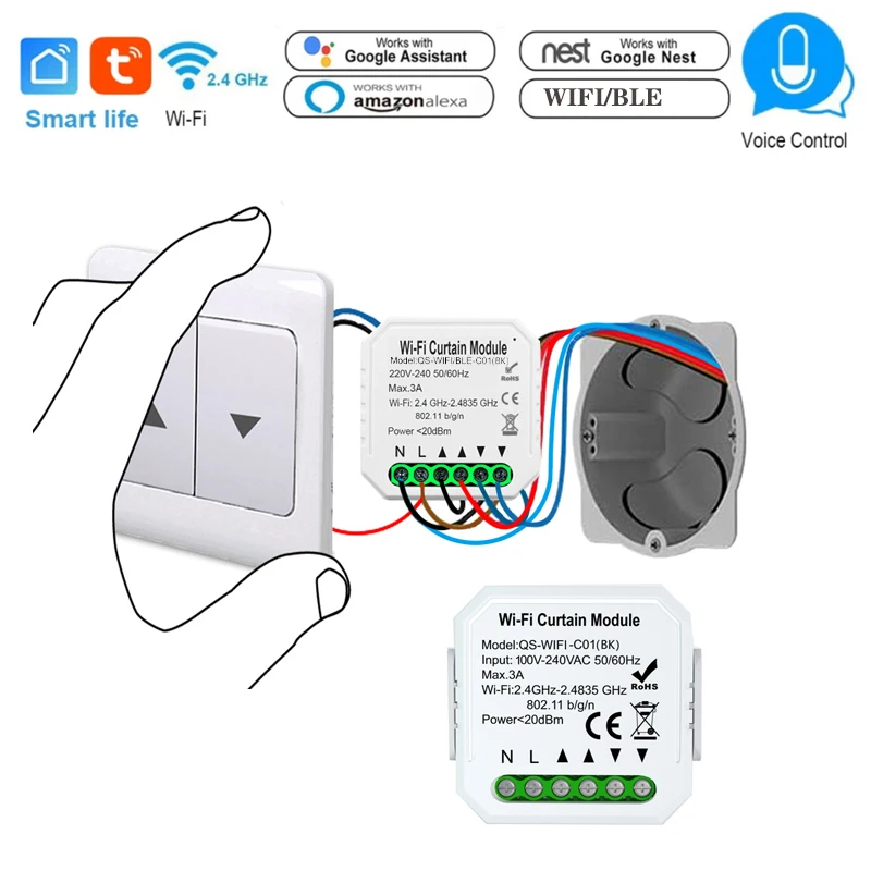 

Tuya Smart Life WiFi Curtain Switch Module For Roller Shutter Blinds Motor Smart Home Google Home Alexa Voice Control DIY