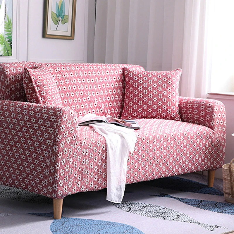 Вязаный плотный чехол для дивана в Корейском стиле Розовый Эластичный с
