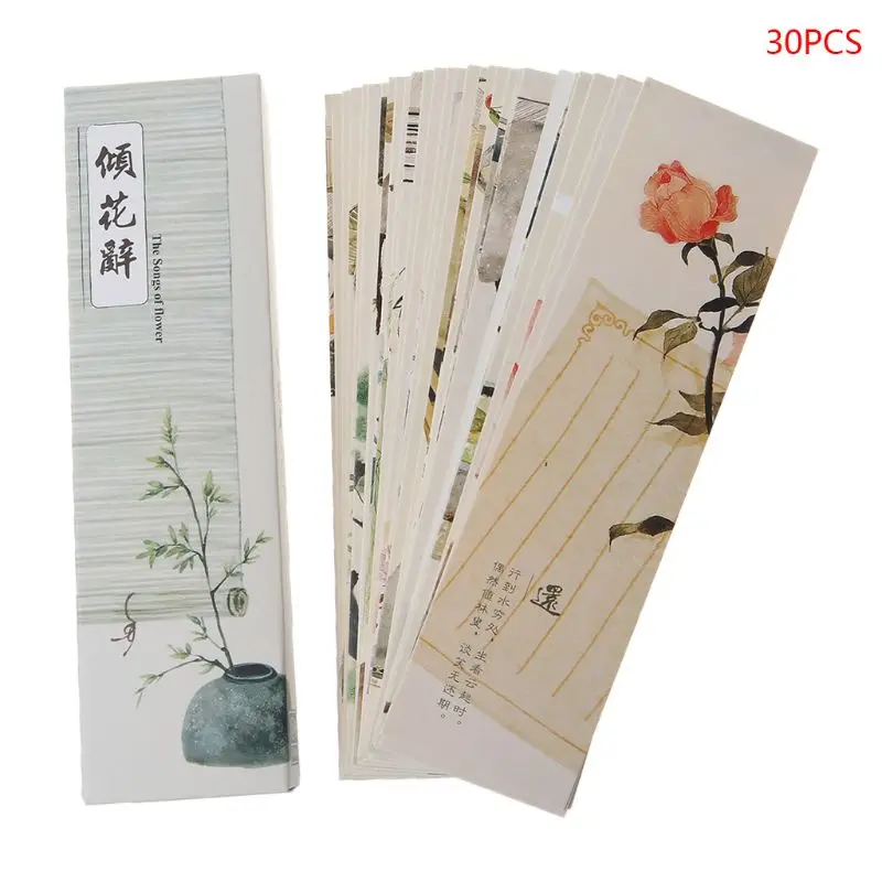 

30pcs/set Chinese Style Paper Bookmarks Blue and White Porcelain Painting Cards Retro Beautiful Boxed Bookmark