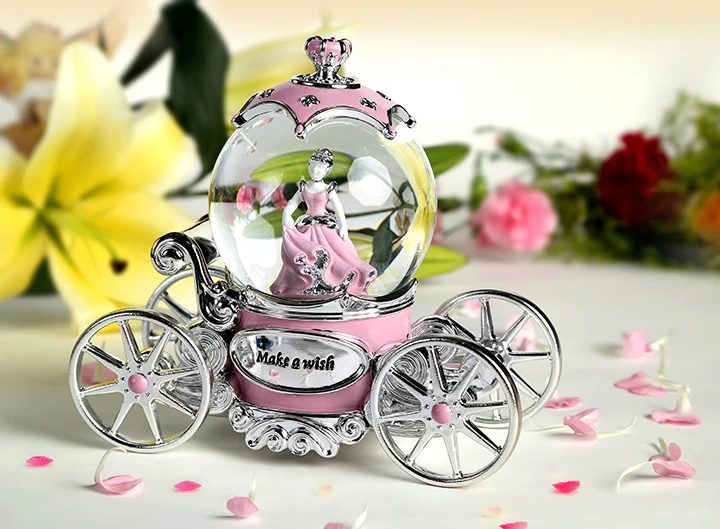 

Mother's Day Gift Trolley Princess Crystal Ball Music Box Rotating Snowflake Crafts Resin Crystal Ball Music Box