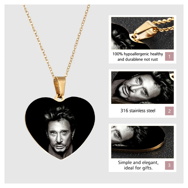 Johnny Hallyday Signature Name Necklace Custom Photo Pendant Stainless Steel Gold Color Chain Necklaces for Women Men Jewelry | Украшения и