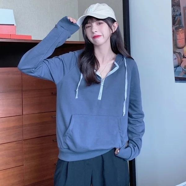 

Real Shot Cost-Effective Cloth Thin Sweater Women's Hooded Zipper