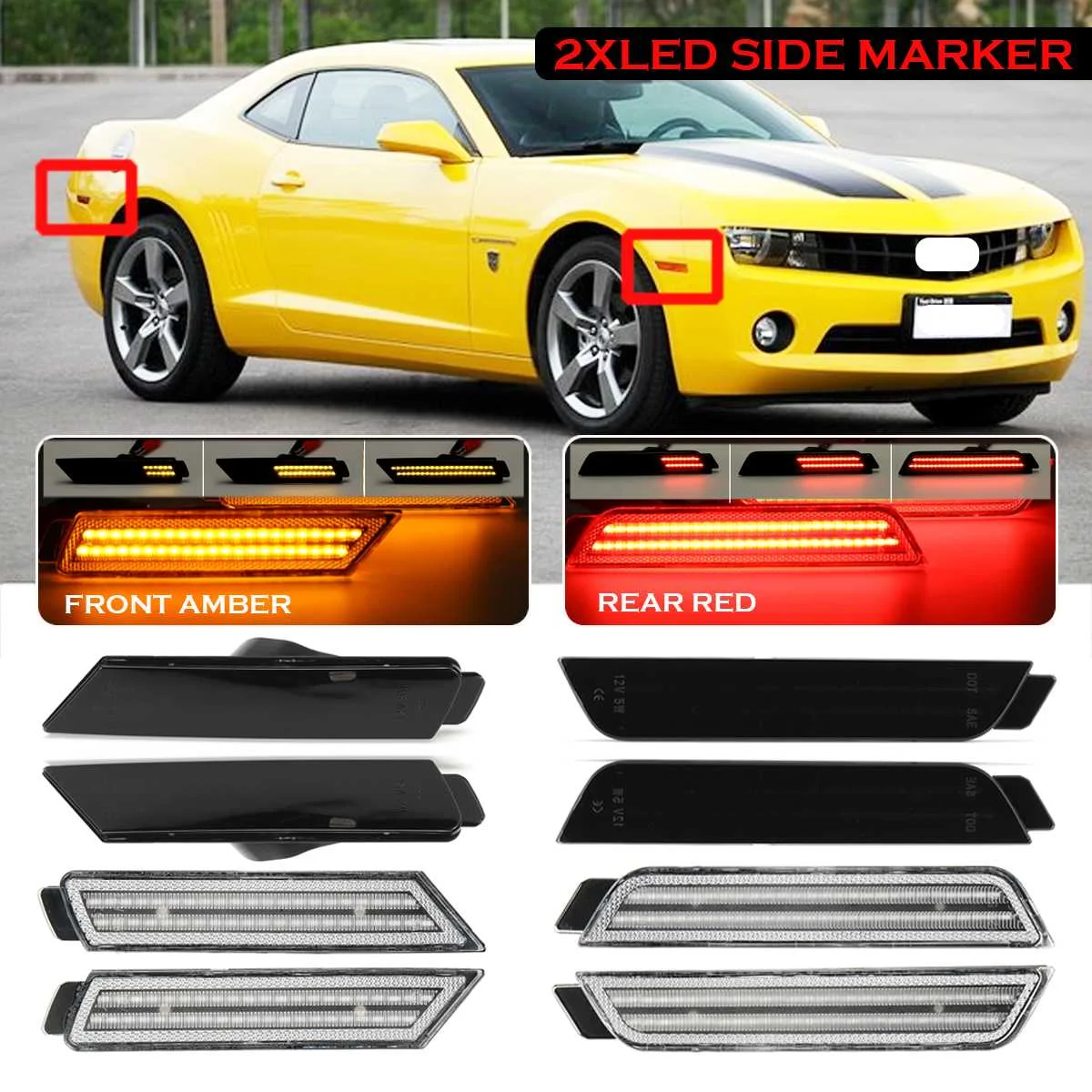 

2/4pcs LED Side Marker Repeater Lights Flowing Turn Signal Light Lamp Front and Rear Indicator for Chevy Camaro 2010-2015