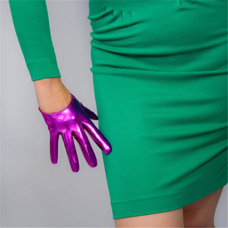 fuchsia 13CM Лакированные кожаные длинные перчатки 60 см длинные секционные налокотники имитация кожи высокая эластичность полиуретановое зеркало ярко Фиолетовый Красный QPZH60 - Цвет: fuchsia 13CM