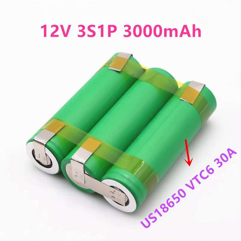 12 В US18650 VTC6 батарея 3000 мАч 30 Ампер для 6 в отвертка батареи сварные полоски пайки 3S1P