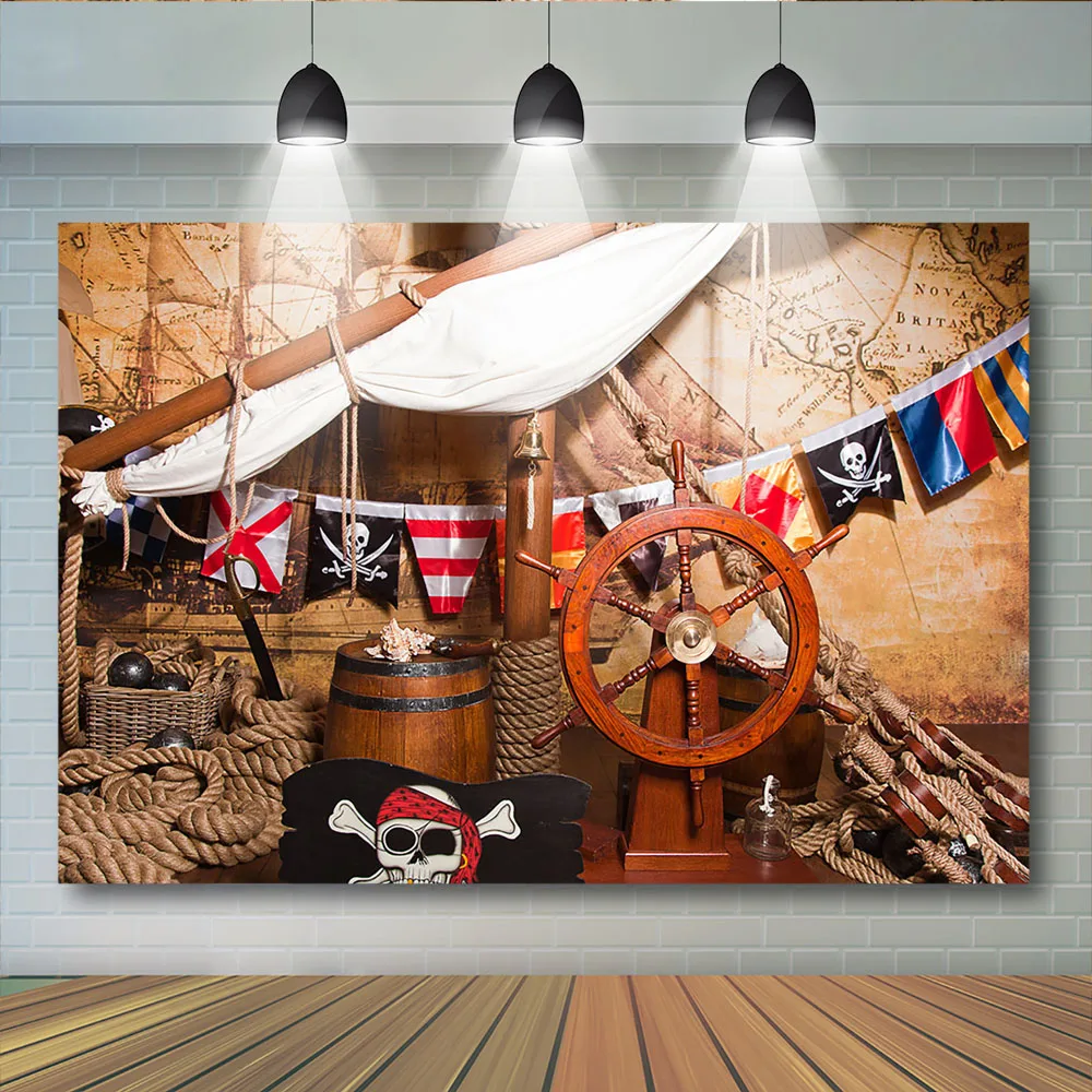 

Pirate Themed Backdrop Kid Birthday Background Pirate Ship Jack Captain Newborn Baby Adventure Film Backdrop for Photo Studio