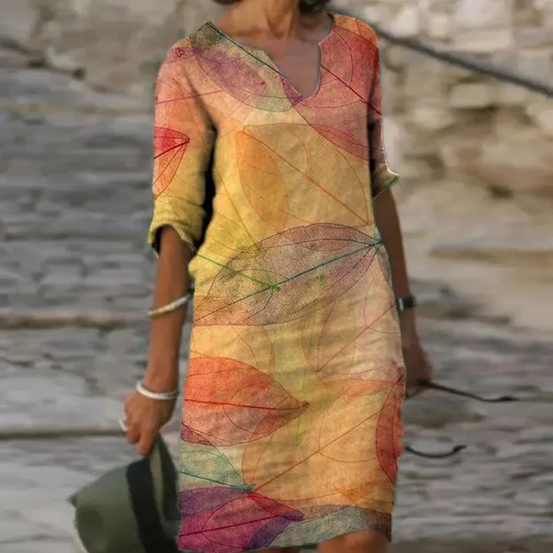 

2021 New Women Summer dress Vintage Loose Ruffles Befree floral Printed Dress Sexy V neck Boho Party Elegant Plus Size Dresses