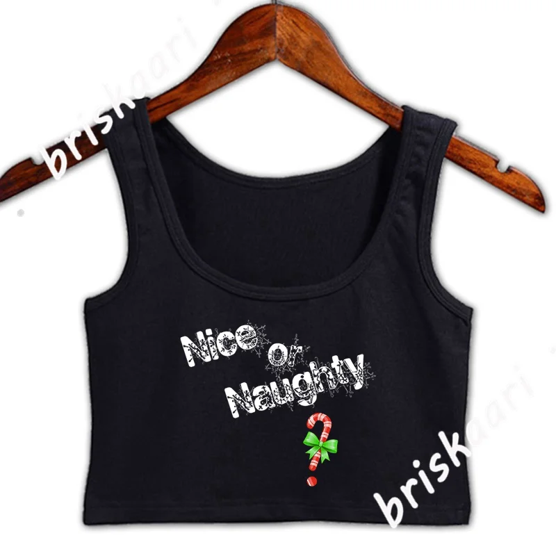 

Женский укороченный топ Nice Or Naughty, весенний топ с круглым вырезом и надписью для девушек, женский жилет