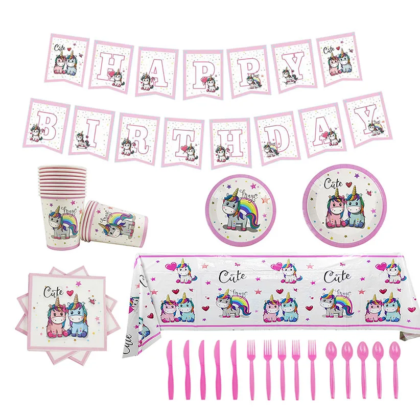 Радуга Единорог украшение День рождения Дети тема одноразовая посуда набор