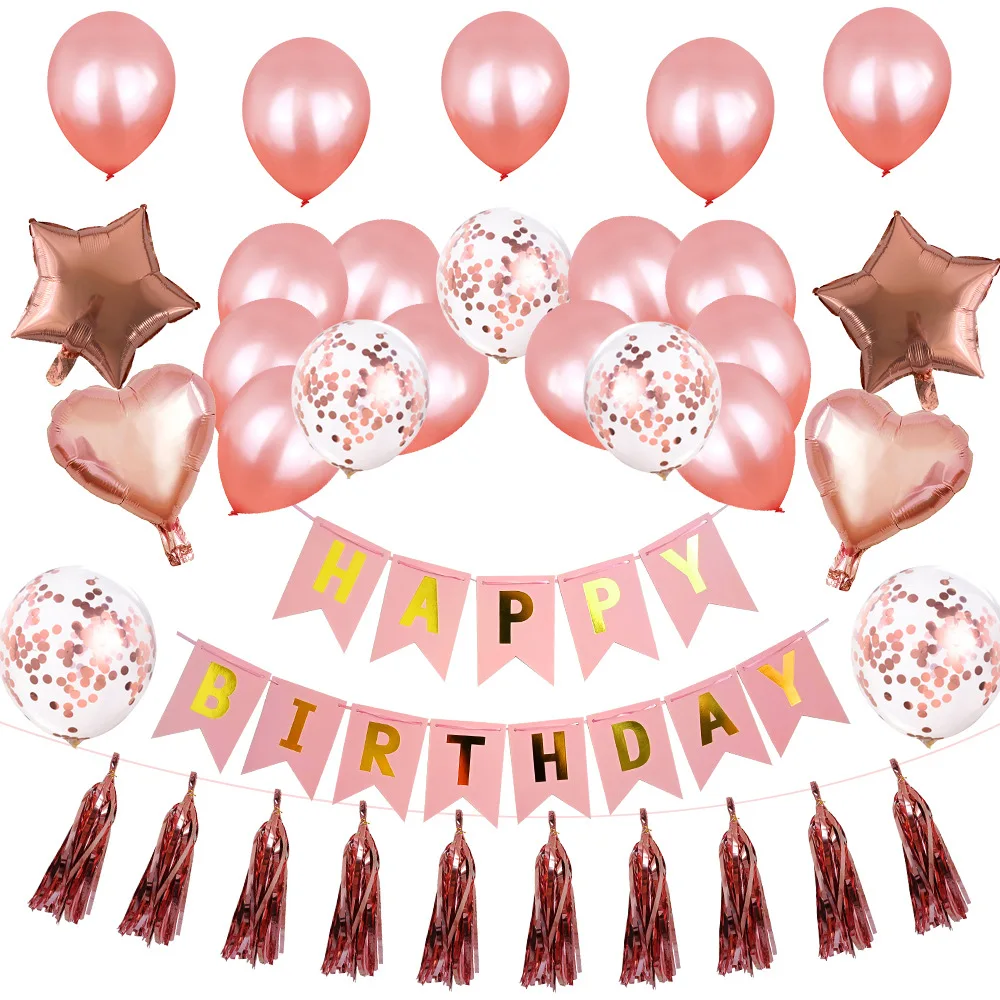 

29 Pcs/set Rose Gold Balloons 18 Inches Happy Birthday Party Supplies Decoration Rose Gold Star Aluminum Foil Balloon Wholesale