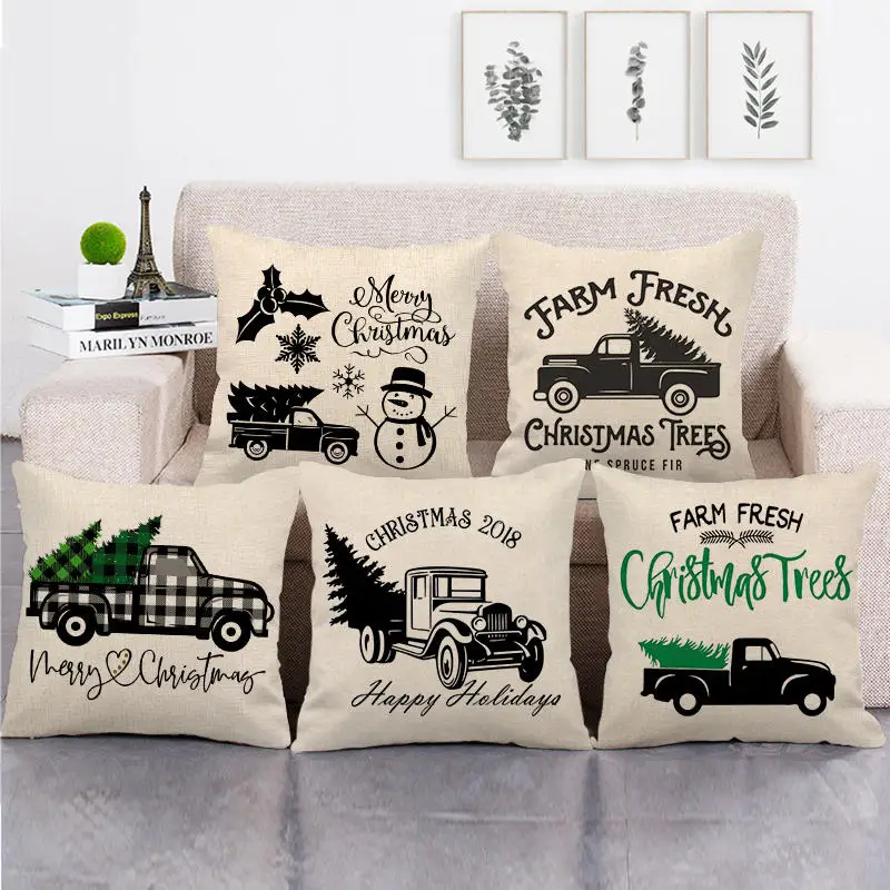 45 см * черный грузовик и Рождественская елка дизайн лен/хлопок Пледы Подушки