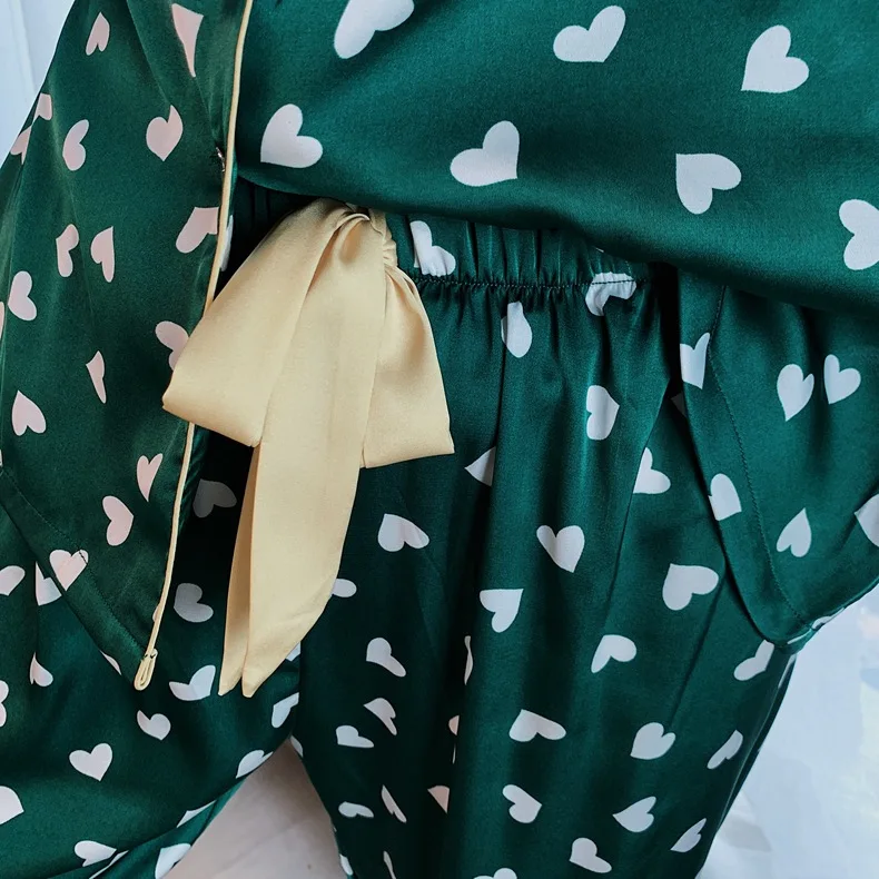 

Lapel Printed Nightwear Female Pajamas Suit Satin 2PCS Sleep Set Satin Women Home Wear Intimate Lingerie Autumn New Sleepwear