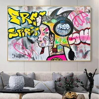 cartoon graffiti art smoking girl canvas painting wall art posters and prints decorative picture for living room home decor