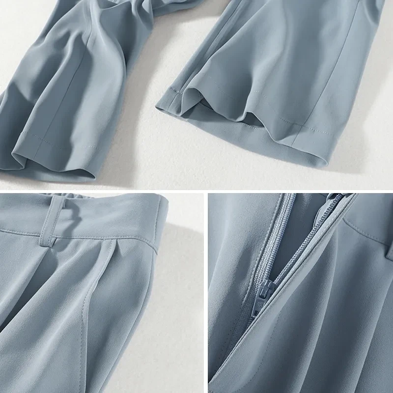 

Draping ice silk chiffon casual suit pants female summer new style Korean loose straight high waist nine-point wide-leg pants