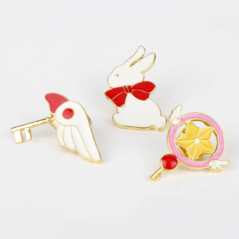 3 стиля аниме карточка Captor Броши Сакура звезда крылья бант кролик эмаль булавки