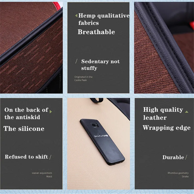 

3 Pieces Car Seat Cover Front Rear Flax Cushion Breathable Auto Seat Cloak Protect Auto Protector Mat Pad Interior Seat Cushion