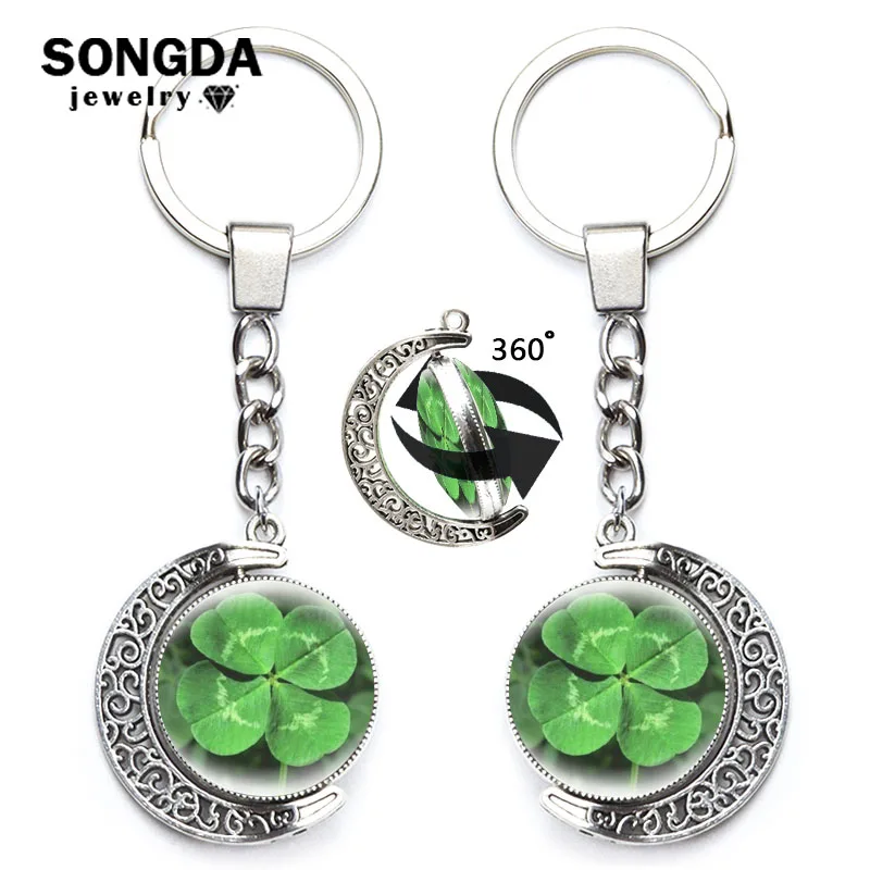 Брелок в виде клевера четырехлистного креативный зеленый цвет вращающаяся на 360