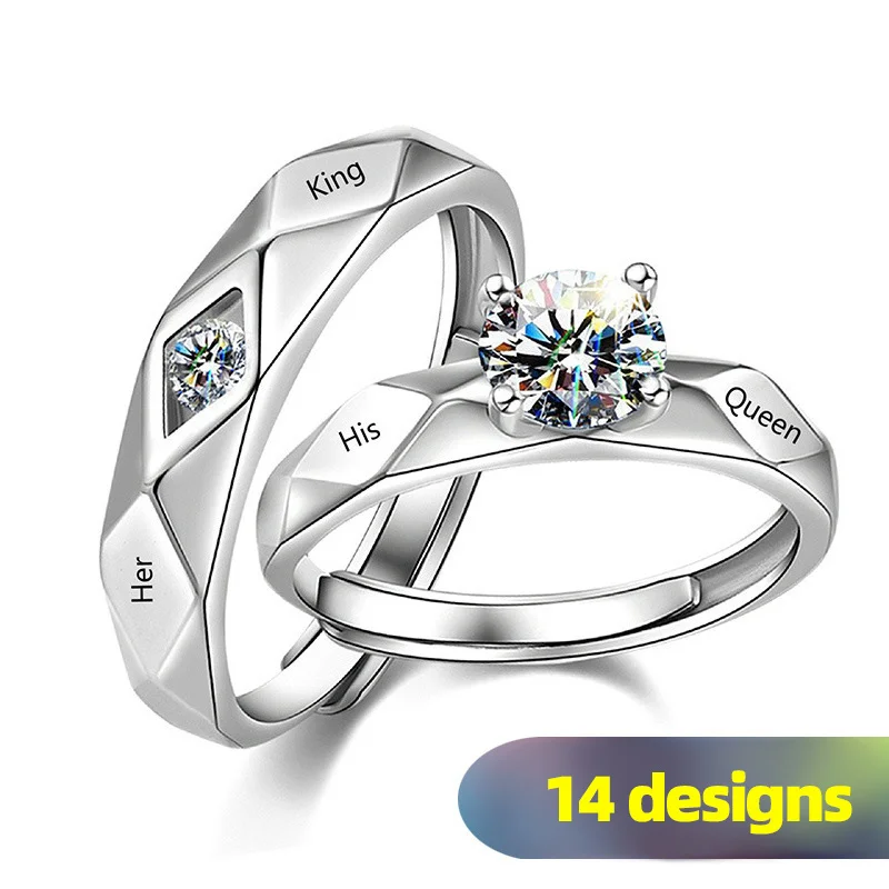Huitan Мода Пара Обещание символ любви кольцо комплекты с буквами и его Queen ее король