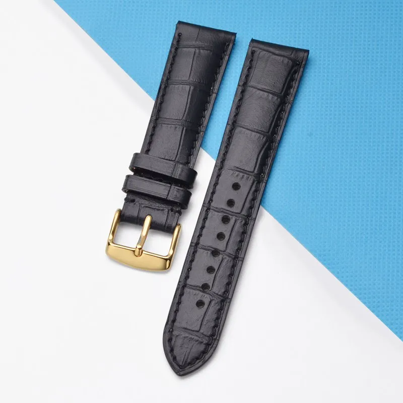 

BISONSTRAP Leather Watchband 14mm 18mm 19mm 20mm 21mm 22mm Alligator Embossed Watch Strap Gold Buckle Men Women Bracelet Strap