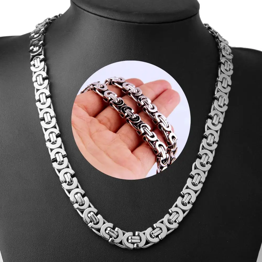 

11mm Fashion Men's Necklace For Woman Gold Silver Color Stainless Steel Choker Classical Byzantine Chain Hip Hop Boys Gift Lover