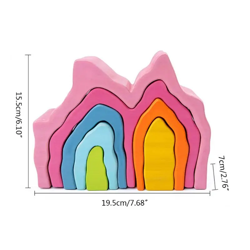 

Kids Wooden Rainbow Building Blocks Coral Hand-Eye Puzzle Educational Toys Gift