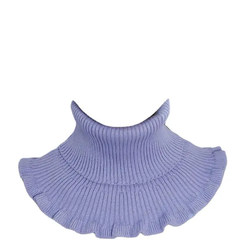 

1 Piece Solid Color Knited Fake Collar Neck Wrap Women Female Neck Warmer Ribbed Knit Ruffles Trim Wool Yarn False Choker