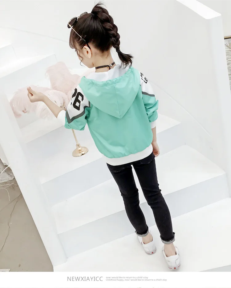 

Spring Autumn Casual Girls Outerwear Jackets Children Hooded Jacket Letter Print Children Clothing Teenager Girls Hoodie Jacket
