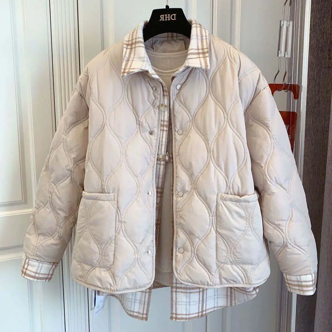 

Solid Plaid Vintage Design Warm Winter Coat Jacket for Teens Girls New Brand Preppy Style Cotton Women Casual Parkas Outerwear