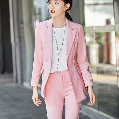 Pink Blazer Элегантный длинный женский блейзер с пуговицами, Женская однотонная куртка высокого качества, модная верхняя одежда, пальто черного, розового, белого, синего, шампанского цвета - Цвет: Pink Blazer