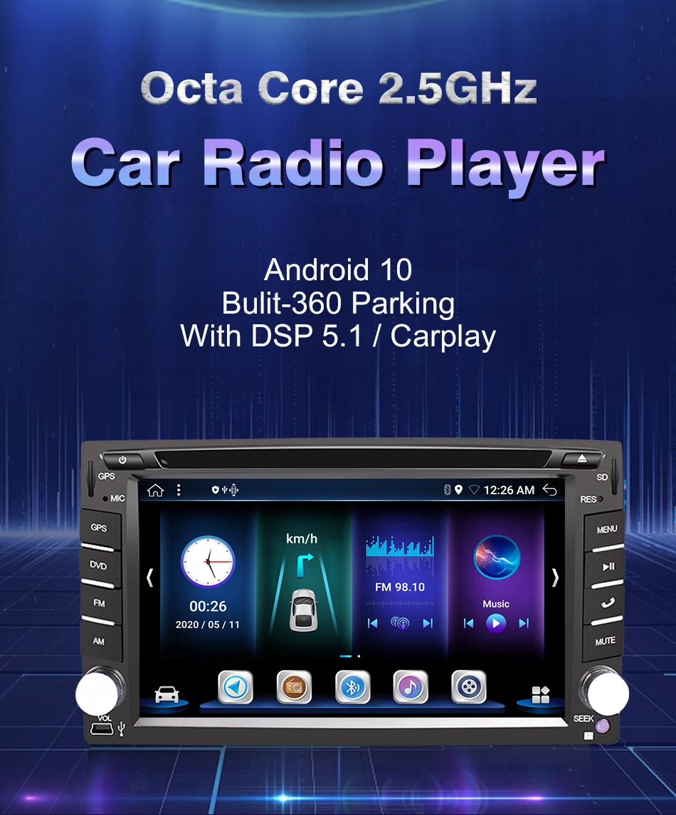 Автомагнитола Eunavi DSP 2 Din Android 10 DVD радио мультимедийный аудио плеер универсальная
