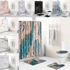 white marble bathroom curtain set simple waterproof shower curtains bathtub screen with hooks soft mat set toilet lid cover rug free global shipping