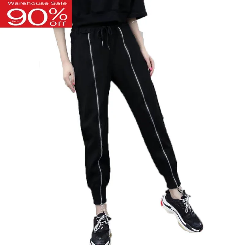 Женские черные брюки на молнии с карманами повседневные для девочек подростков в