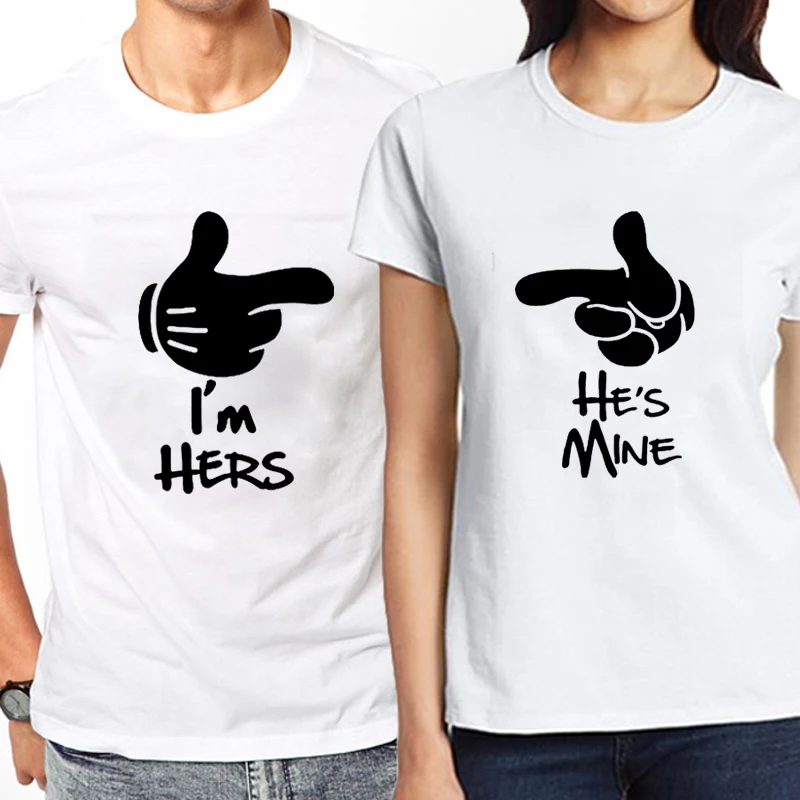 Модные черные топы Студенческая Одежда I'm Her He Is Mine Top Футболки унисекс для