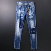 american street fashion men jeans retro blue slim fit ripped jeans men distressed wash destroyed designer hip hop denim pants