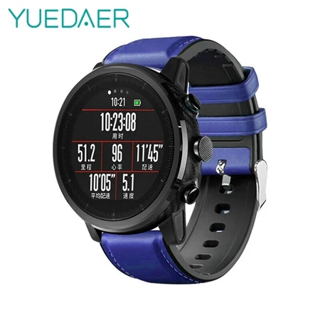 Blue YUEDAER топ из искусственной кожи ремешок для Xiaomi Amazfit GTR 47 47 мм Stratos 2 3 Pace ремешок для huawei Watch GT 2 GT2 ремешок для часов - Цвет: Blue