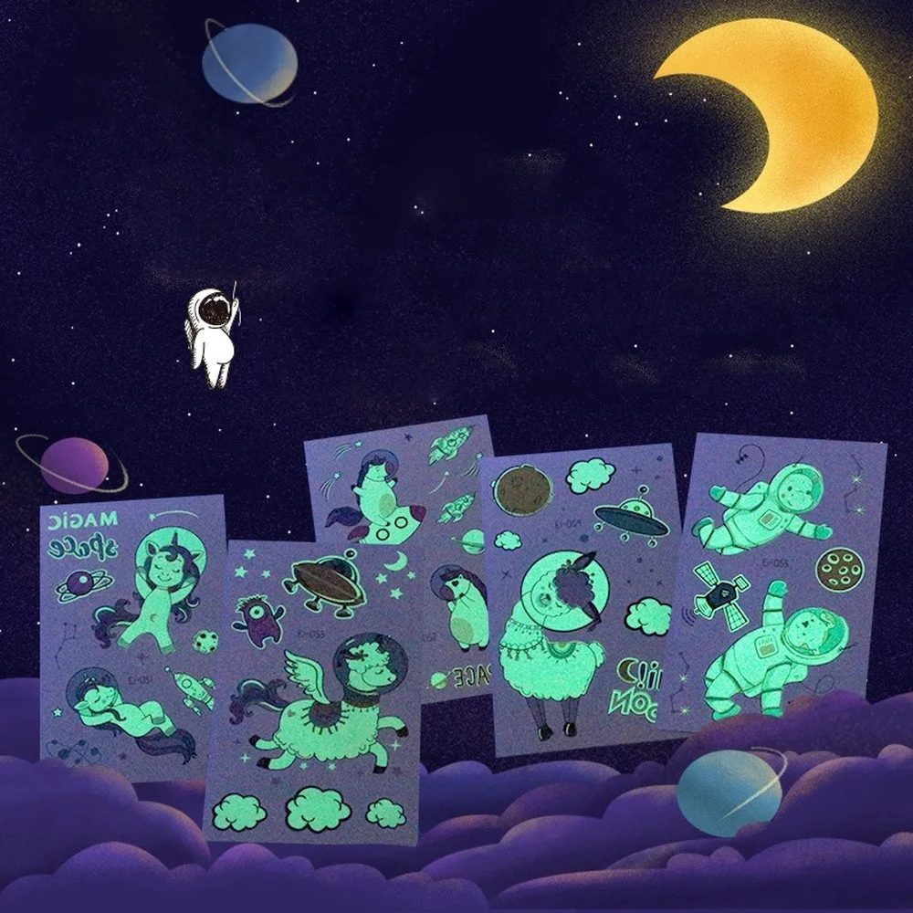 Светящийся астронавт Вселенная временные татуировки наклейки для детей