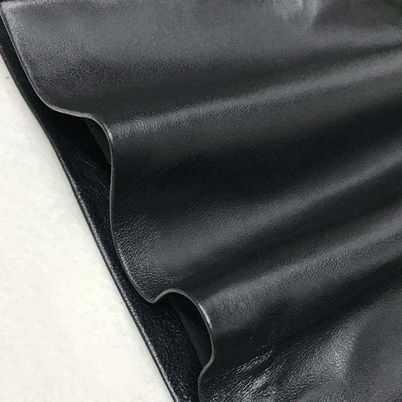 

Brand Sheepskin Wide Leg A-Line Shorts Women Slim Elastic Waist Black Casual Shorts Autumn Winter Real Leather Office Lady Short