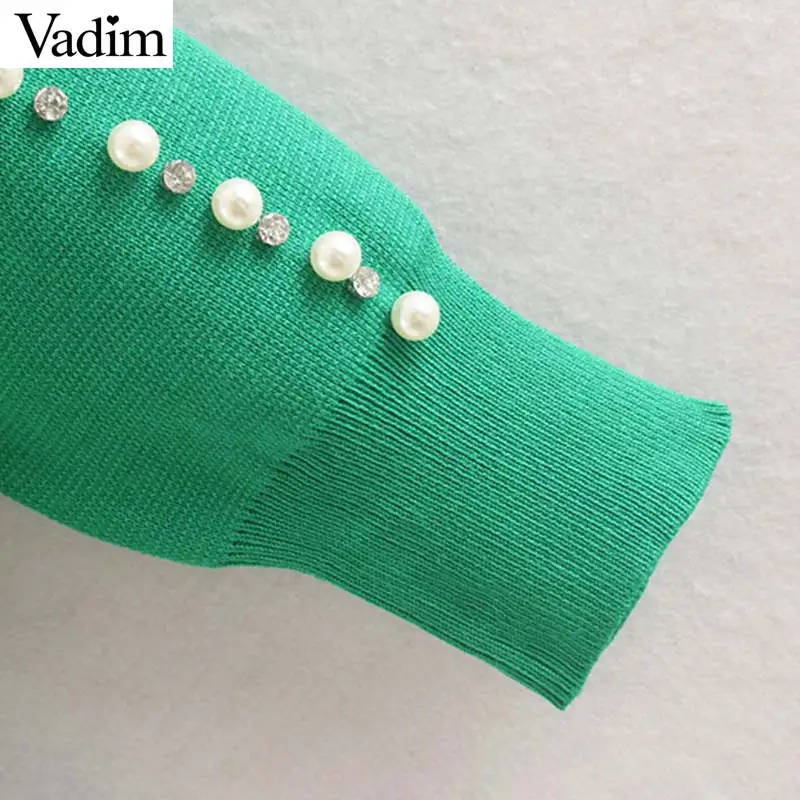 Vadim милый Женский бисер жемчужное демондс украсить вязаный свитер Длинные рукава