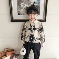 2 15t kids tops clothes autumn boys pullover sweater fashion cool lapel long sleeve childrens knitted sweater gentleman outfit